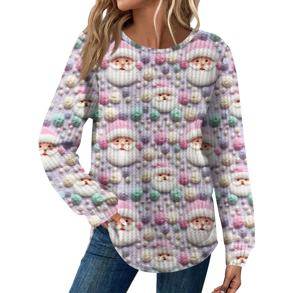 Women's Fashion Long Sleeve Christmas Loose Long Sleeve Round Neck Casual Top