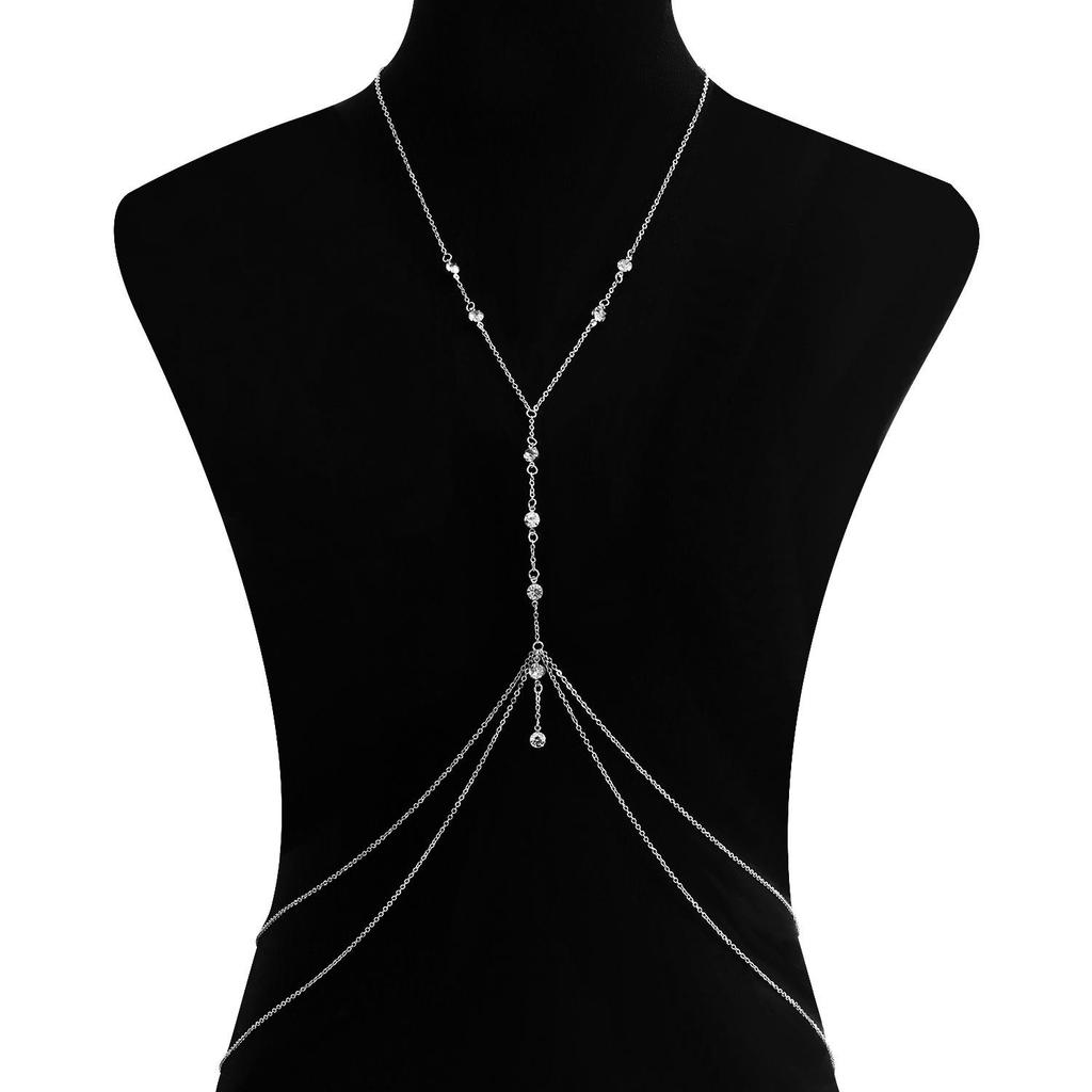 Sexy Beach Body Jewelry: Exaggerated Tassel Necklace with Flash Diamond Pendant for a European and American Casual Look