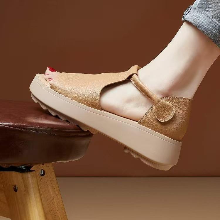 New Soft Leather Sandals Flat Velcro Casual Open Toe Soft Sole Versatile Fashion Women's Shoes
