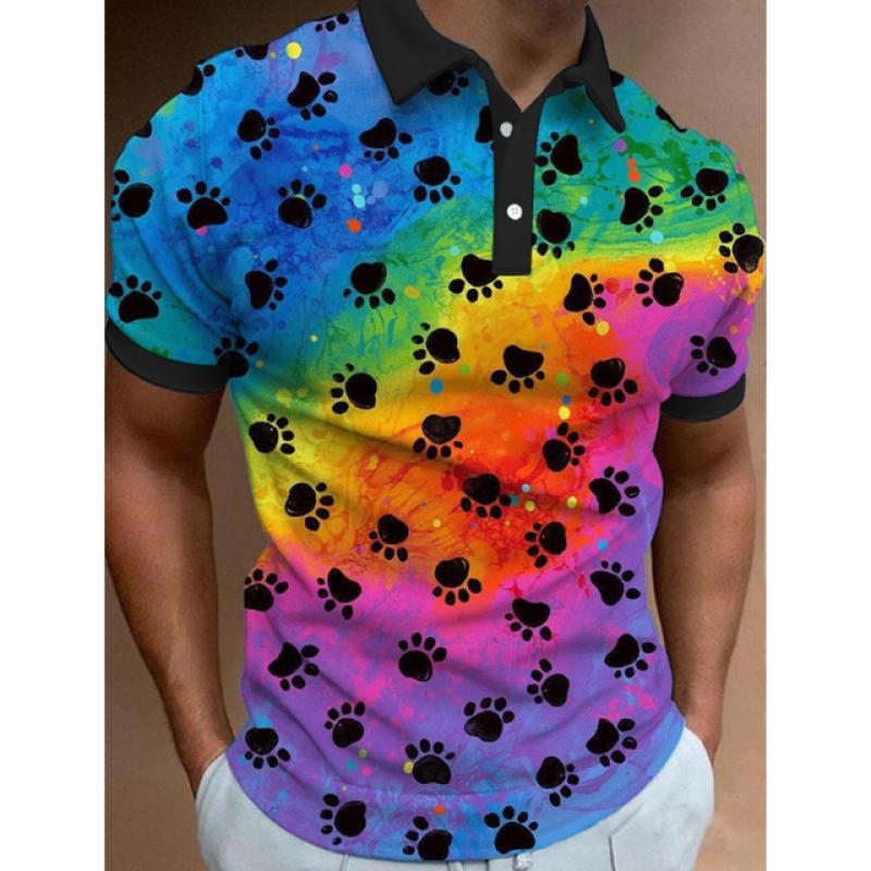 New Men'S Polo Shirt 3d Rainbow Printed Men Clothing Summer Casual Short Sleeved Loose Oversized Shirt Street Fashion Tops Tees