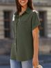 Women's V Neck Collared Button Down Shirt Short Sleeve Top with Pockets