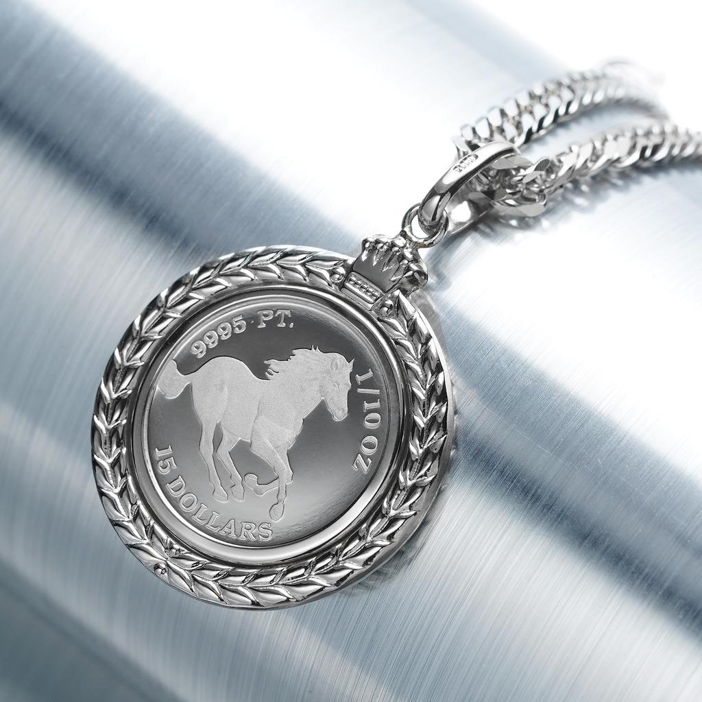 Pt999 Pure Platinum Coin Pendant Top Tuvalu Horse Pt850 Design Frame Engraved [Speranza] 1/10oz No.10