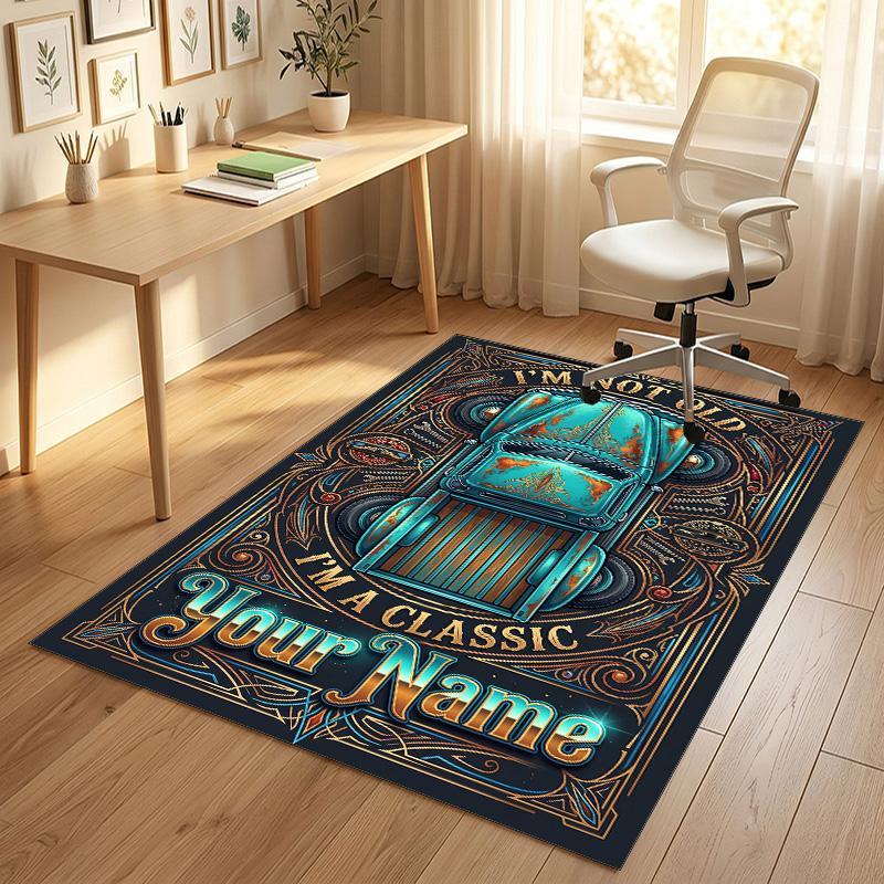 Car Van Theme Crystal Velvet Rug Personalized Custom Name Text Soft Floor Mat Home Decor