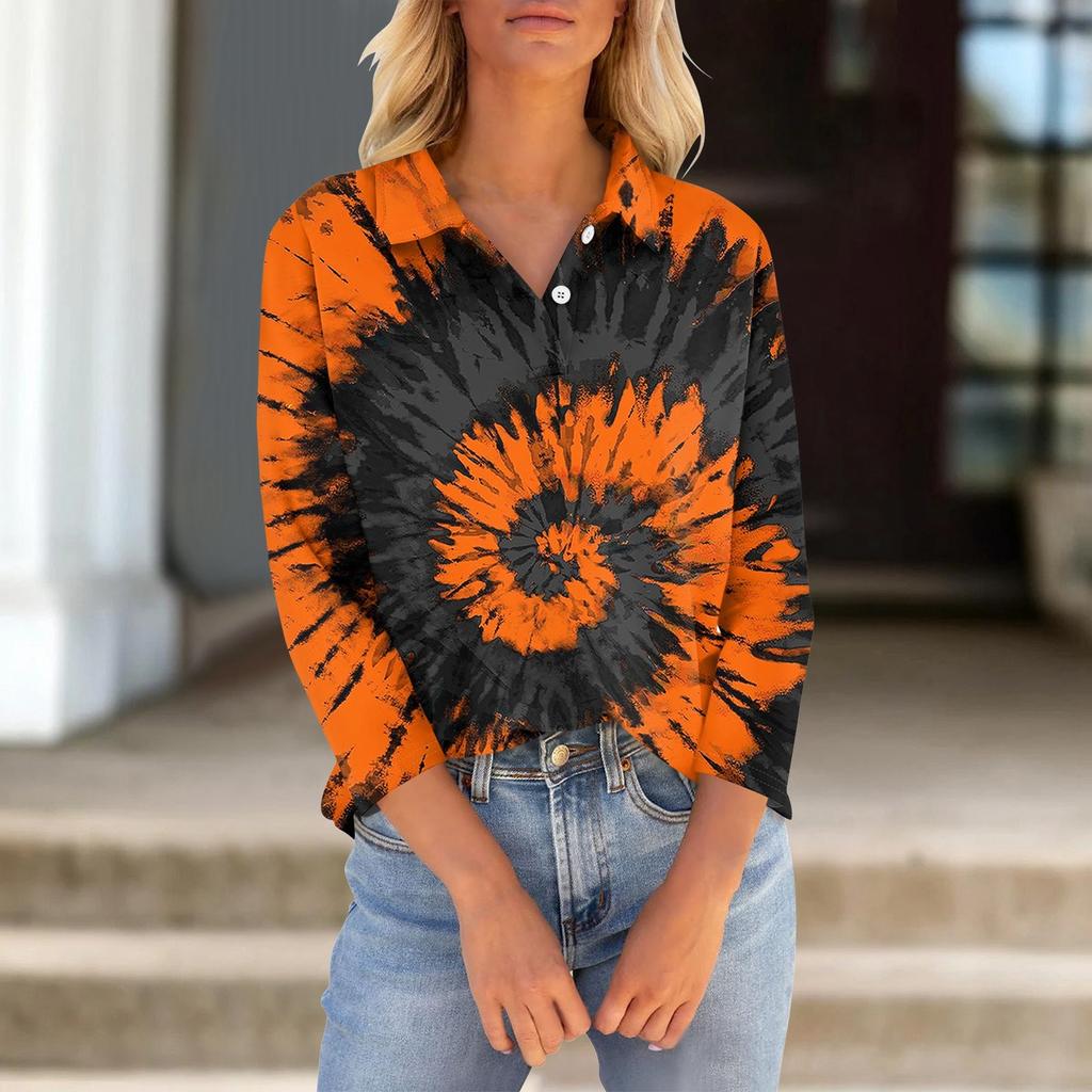 Женская футболка с рукавами семь четвертей, V-образным вырезом, застегивающаяся на пуговицы, с принтом свободного кроя на Хэллоуин