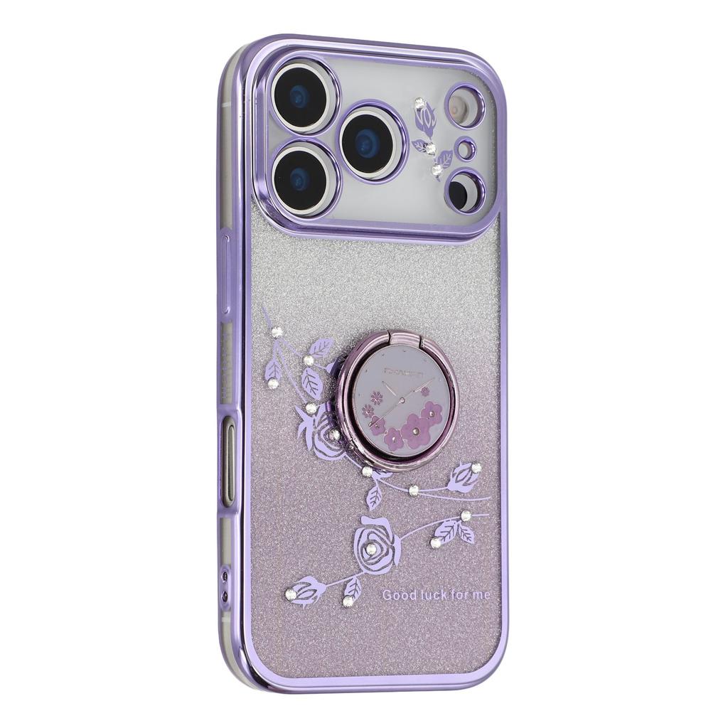 KADEM For iPhone 17 Pro Max Case Ring Kickstand TPU Flowers Phone Cover Gradient Glitter