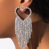 Romantic Fashion Shiny Zircon Inlaid Metal Heart Long Tassel Drop Earrings For Women Temperament Elegant Party Prom Jewelry