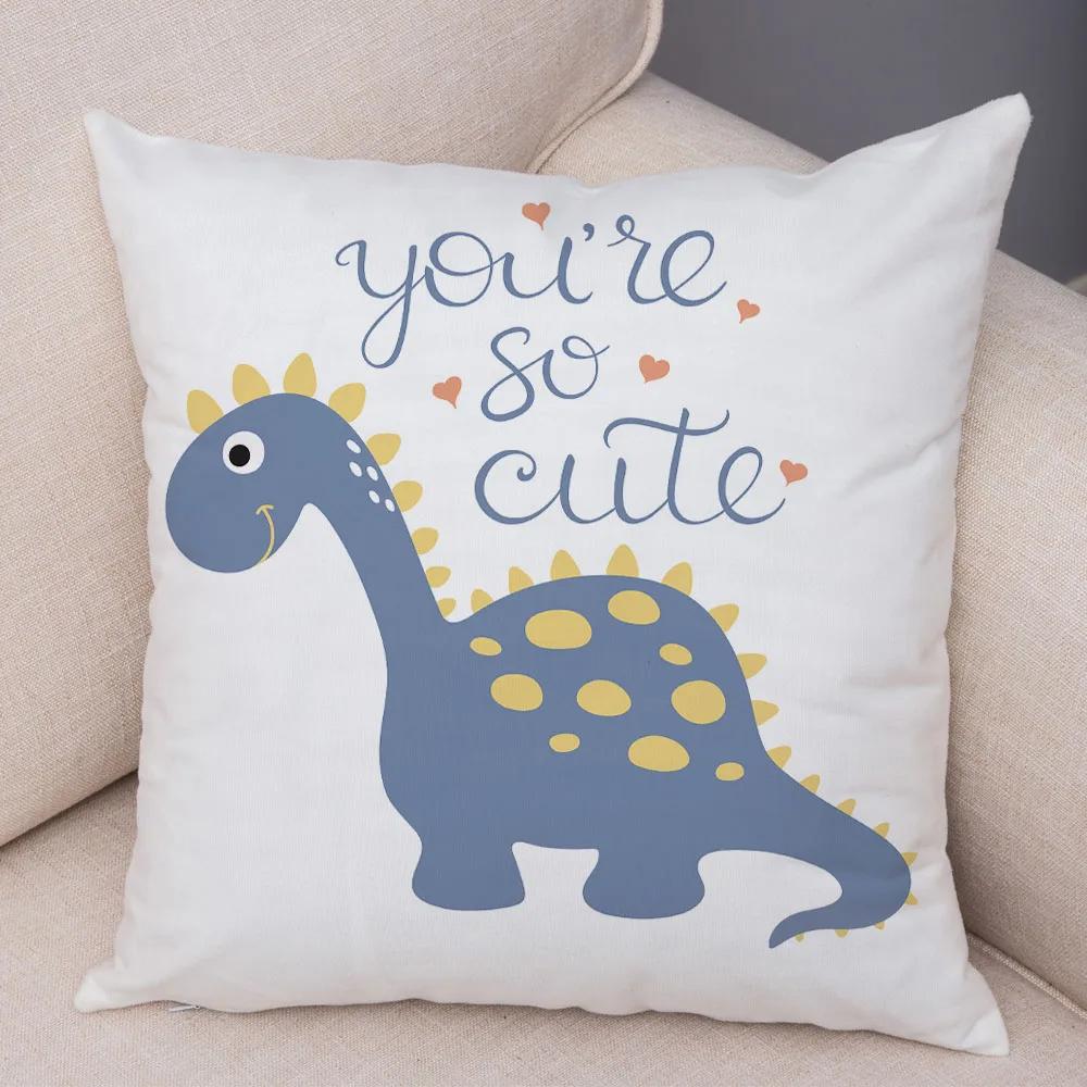 Милая наволочка на подушку с динозавром юрского периода, декоративная мультяшная наволочка с животным, для детской комнаты, дивана