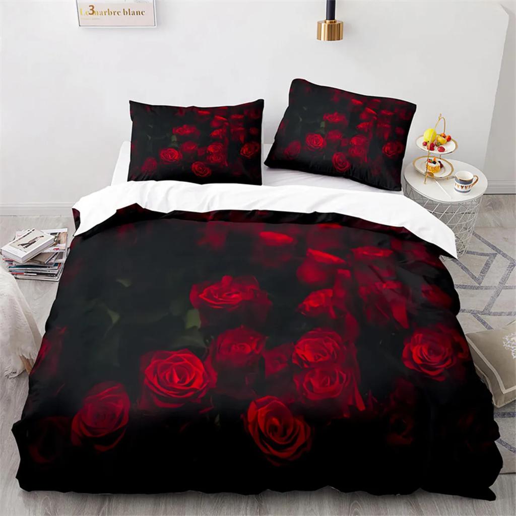 Romantic Rose Floral Duvet Cover Microfiber Quilt Cover for Girls Adults Teens Wedding Valentine's Day Bedroom Decorations Queen