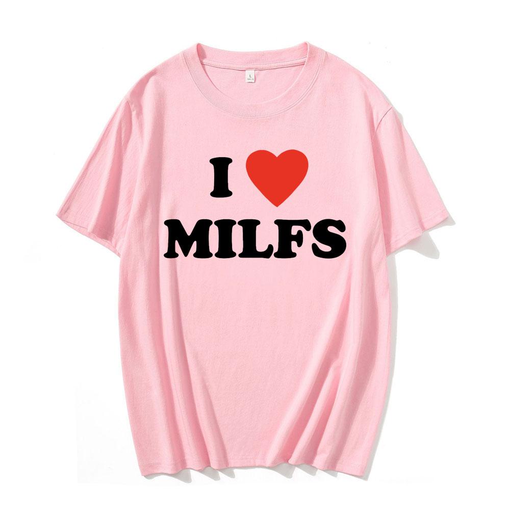 Модные Унисекс Футболки с Принтом I Love MILFS I Heart Hot Moms Мужские Женские Оверсайз Повседневная Футболка Харадзюку Футболка Стритвир