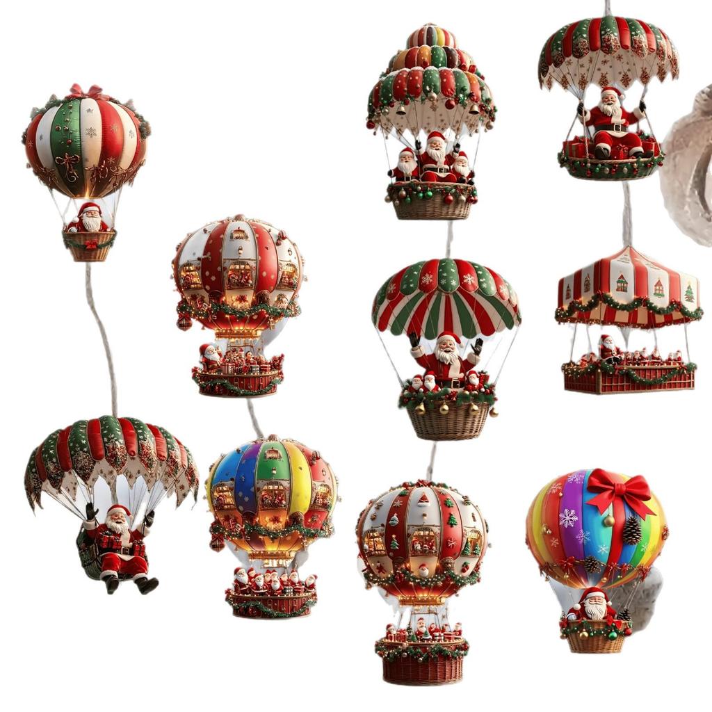 10pcs Christmas Hanging Ornaments 2D Santa Claus Air Balloon Decorations, Colorful Tree Decor for Christmas Party Home Window and New Year