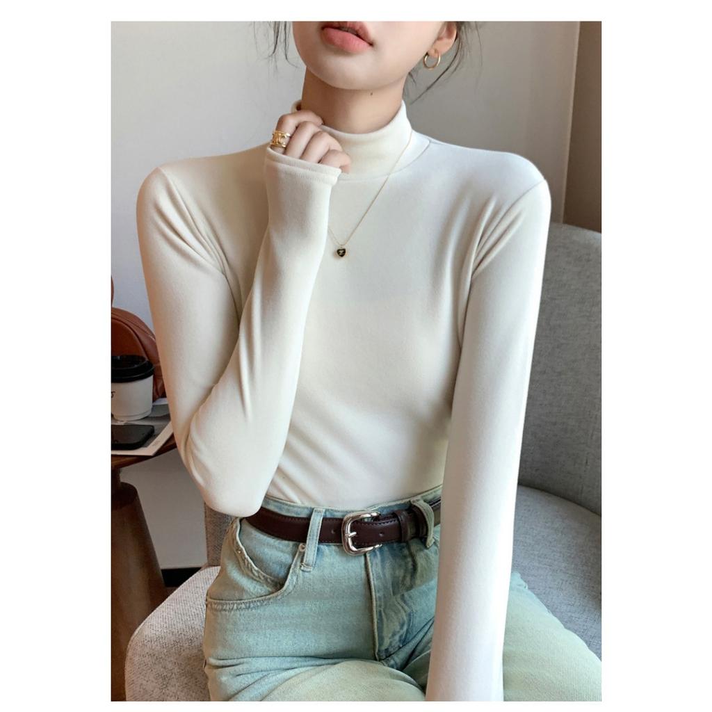 Базовая рубашка из двухстороннего немецкого бархата с полувысоким воротом для женщин, однотонная, с толстым бархатом внутри, теплая кофта с длинным рукавом