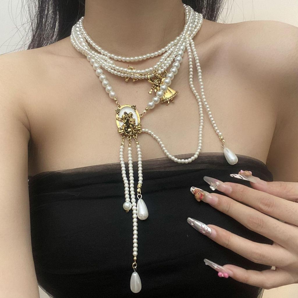 Ожерелье с черным бисерным крестом в готическом стиле Y2K и аксессуар к толстовке для крутой девушки