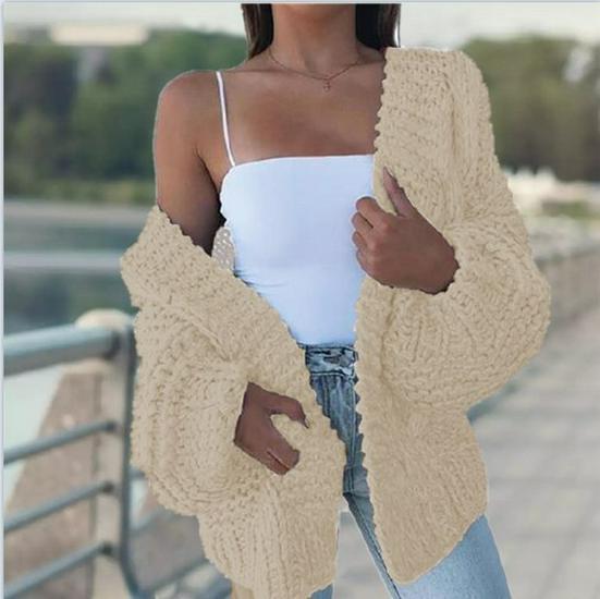 Women's Long Sleeve Batwing Cardigan Sweater - Plush, Loose, Plus Size Knitted Outerwear