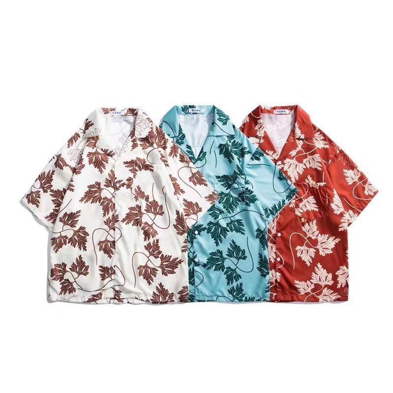Мужская рубашка в стиле ретро, мужской летний наряд, студенческий свободный крой, нишевый дизайн, повседневный мужской топ, верхняя одежда, пляжный топ