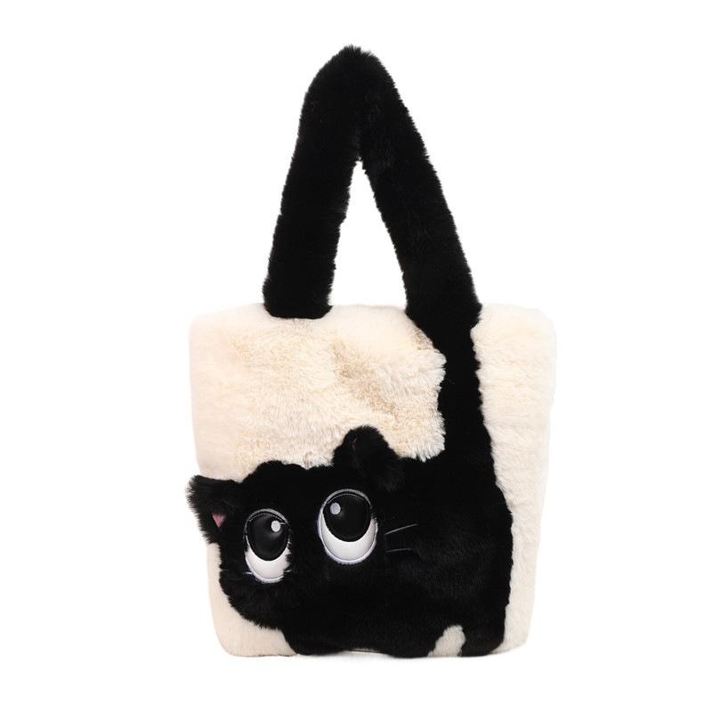 Women's Cute Cat Handbags Faux Fur Underarm Purses Plush Fluffy Shoulder Bag for Women Furry Tote Bag for Fall Winter Large Fuzzy Underarm Handbag