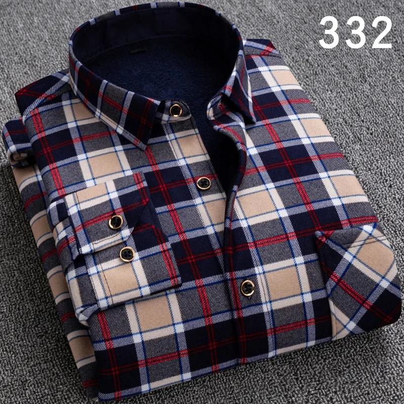 Korean Style Men's Warm Fleece Lined Thick Long Sleeve Plaid Casual Slim Fit Shirt Fashionable Winter Clothing