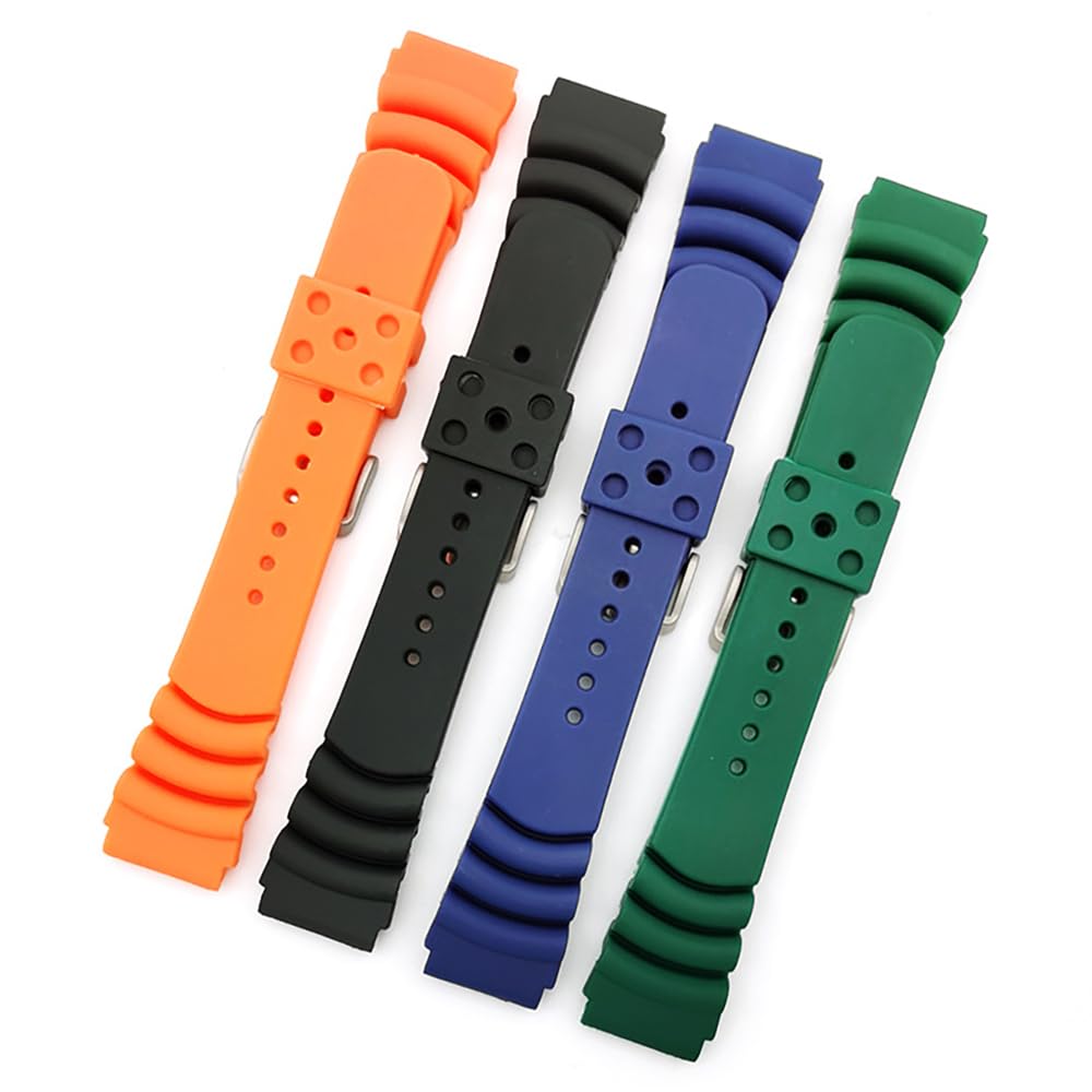 Seiko Replacement Watch Diving Waterproof Rubber for SKA293J2 and SKA291J1 Band, Black/Green/Navy/Orange, 20mm/22mm Width, Strap, DAL0BP, (Green,