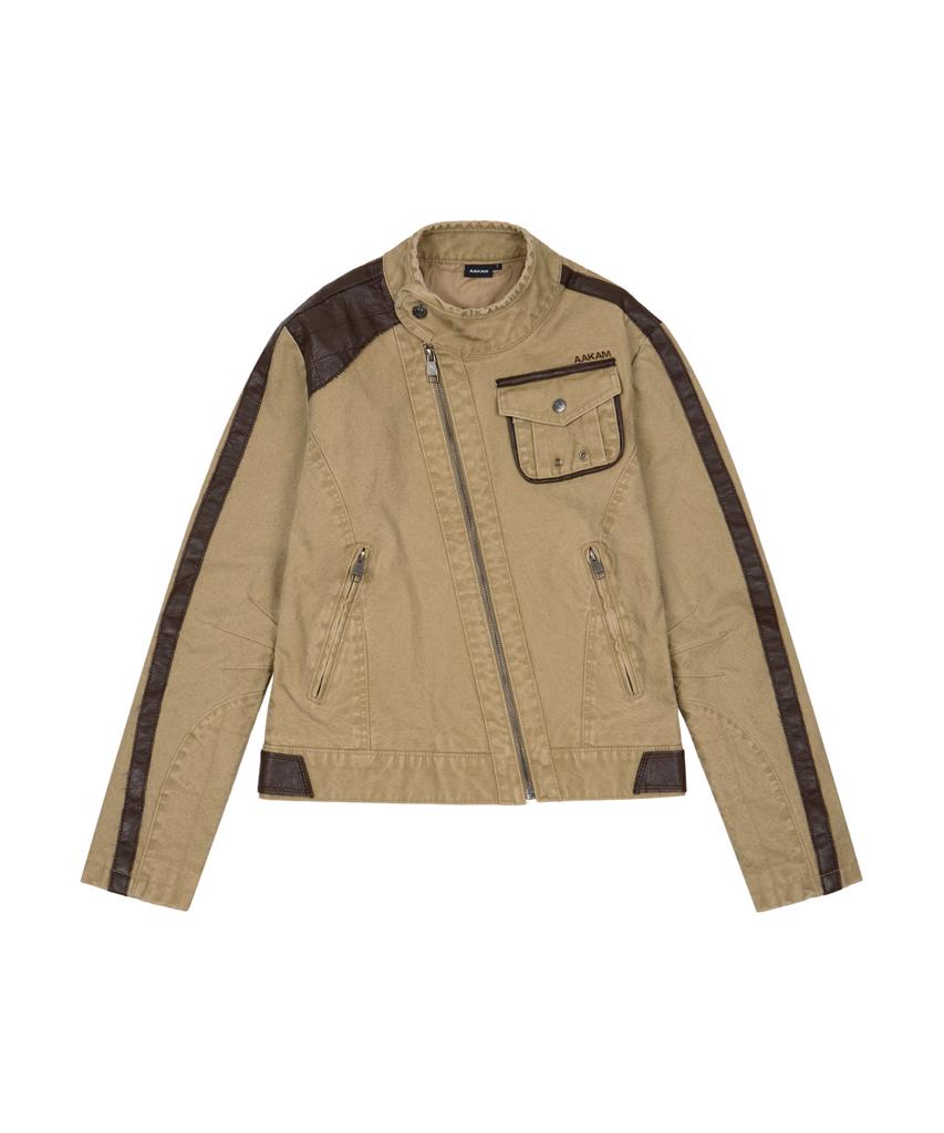 AAKAM Slant Leather Patch Jacket (Beige)