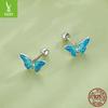 Bright Oil Drop Butterfly Earrings for Women - S925 Silver Threaded Ear Jewelry