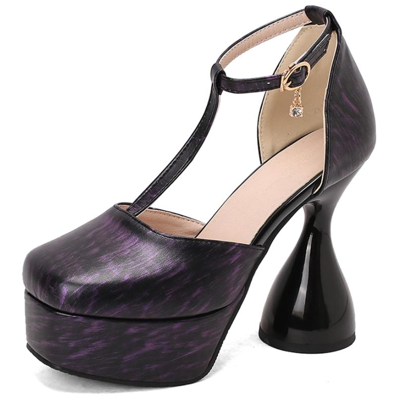 Black Women's Sandals Shoes Summer 2025 Sexy Platform Closed Toe Strange High Heels T-Strap Dance Fetish Shoes Ladies Big Size