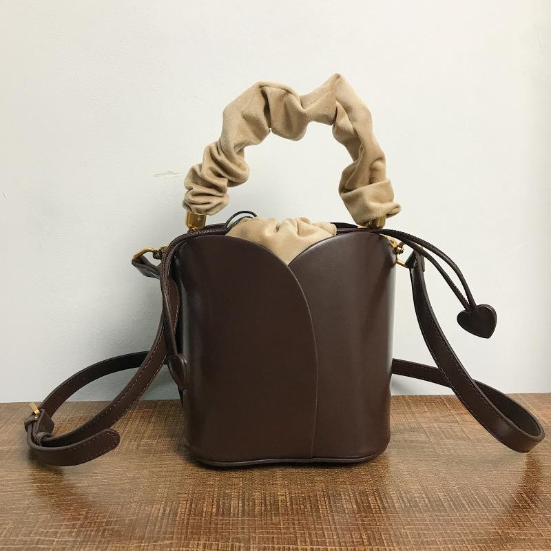 Korean Version Hand-held Bucket Bag, Women's Retro Flower Bag, Drawstring Bag, Single-shoulder Crossbody Petal Bag