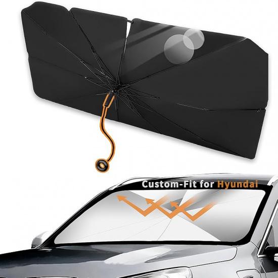 Custom-Fit for Hyundai Windshield Sun Shade Umbrella, 2024 Upgraded Pull Ring Handle Foldable Front Window Cover Sun Visor, UV Rays Blocker, Designed
