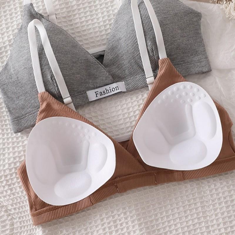 Women Bra Set Sexy Briefs Low Waist Panties Wire Free Bra Bralette Lingerie Brassiere Female Cotton Underwear Set