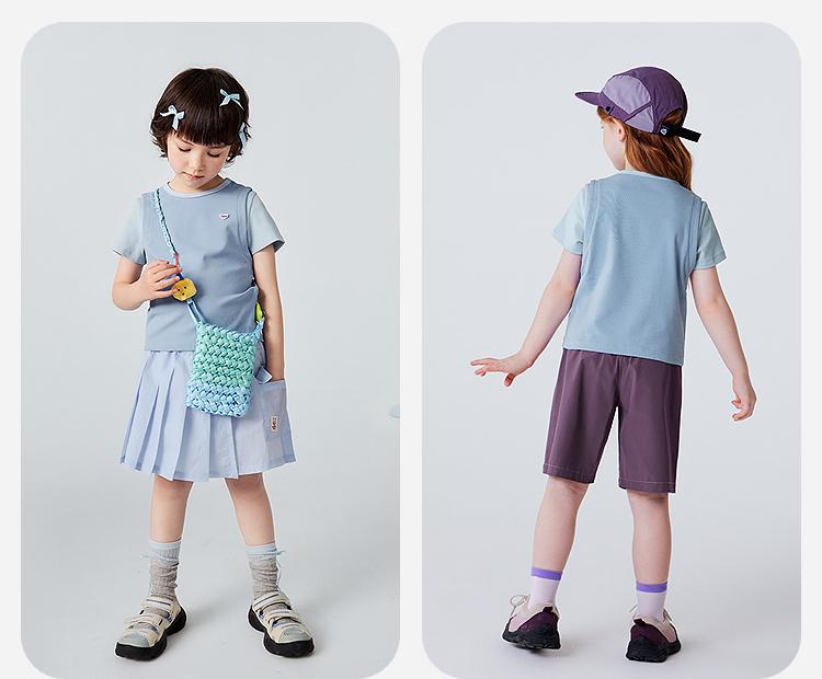 [Fake Two] Mini Balabala Girls' Short sleeved T-shirt Sweet Cool Top Light Sports Style 2026 Summer Dress