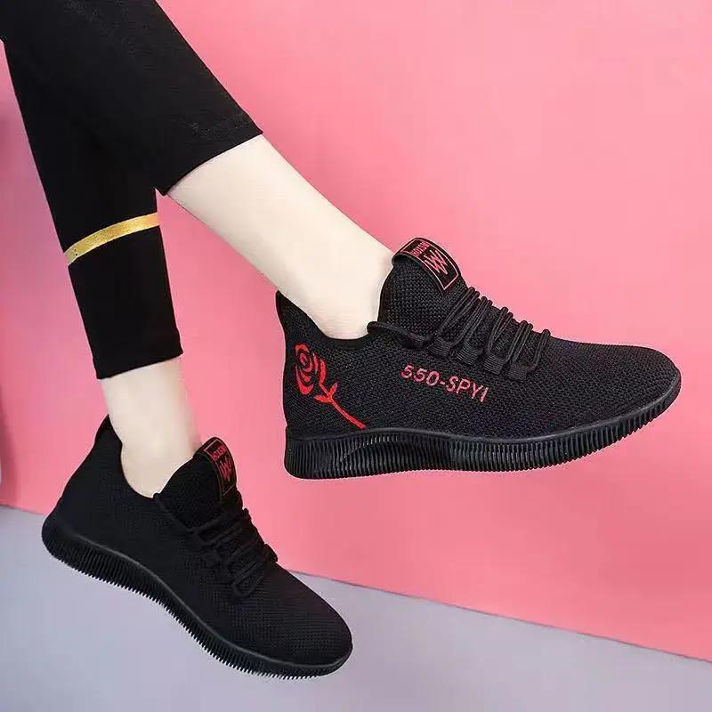 Women's Vulcanize Shoes New Arrival Fly Woven Air Mesh Casual Breathable Sneakers Korean Style Thick-Soled Daddy Shoes