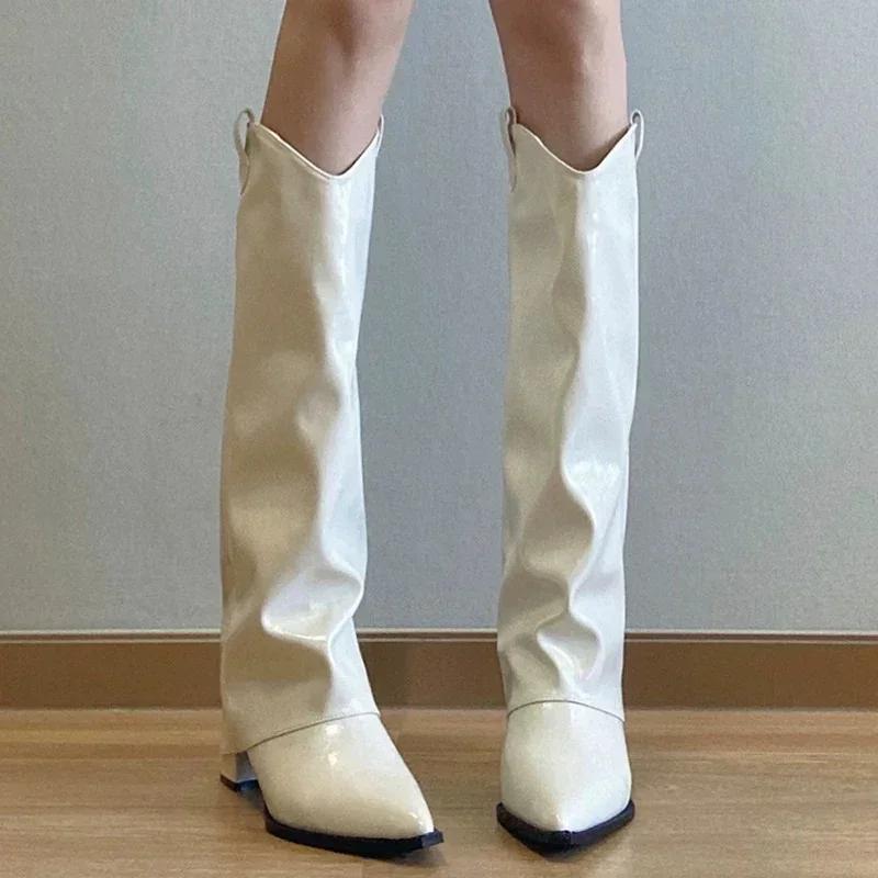 Модные высокие каблуки кожаные высокие сапоги с острым носком модная женская обувь 2025 года модные ботинки челси туфли-лодочки новые женские готические женские ботинки