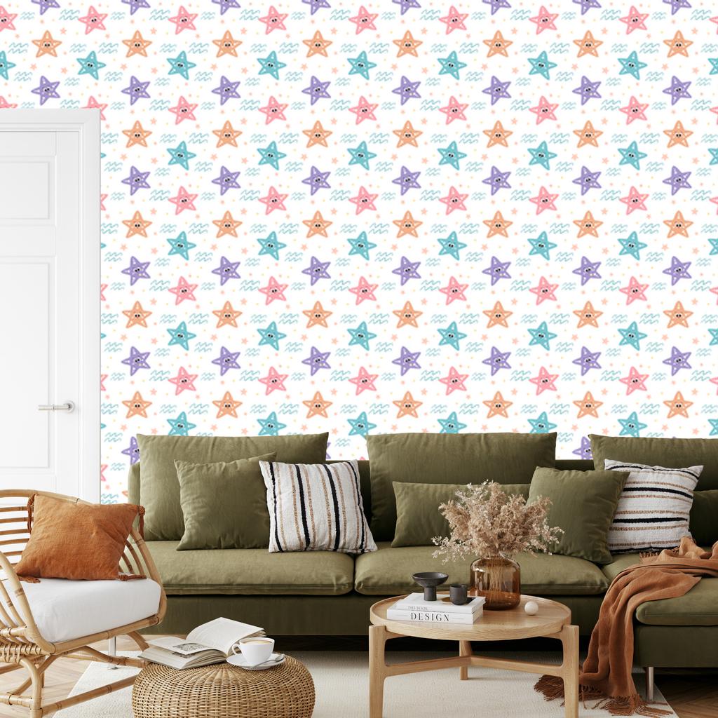 Starfish Wallpaper White, Coral and Cream for Living Room and Bedroom 50x1000