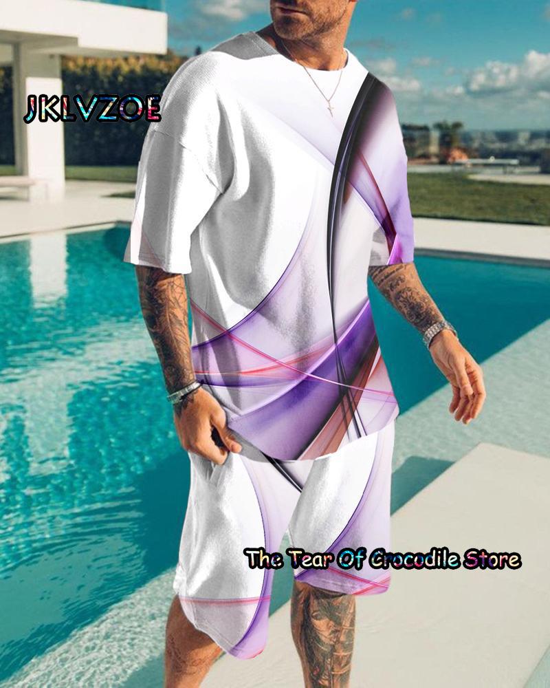 3d Print Colorful Men Tracksuit Tee Set Jogging Homm Clothes For Man T-Shirt Summer Tshirt Suit Short 2 Pieces Set