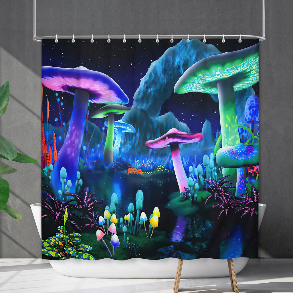 Водонепроницаемая штора для ванной, цифровая печать, растение, гриб, занавеска для душа, без пробивки, перегородка для туалета, ткань для душа