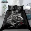 Skull Duvet Cover Set Queen Black Skeleton Paisley Floral Pattern Bedding Set for Teen Adult Polyester Halloween Comforter Cover