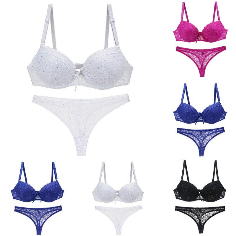 Women Lace Floral Bralette Balcony Padded Push Up Bra Sets Underwear Panties