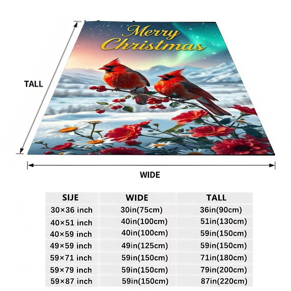 Счастливого Рождества Праздничный Уютный Плед - Мягкий Плюшевый Флисовый Плед с Яркими Красными Кардиналами и Снежным Зимним Пейзажем, Идеальный