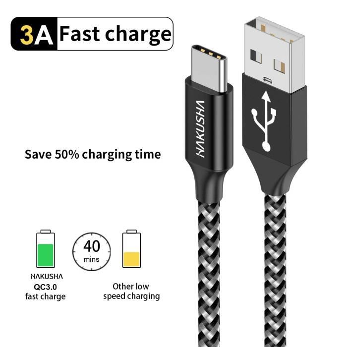 Кабель USB Type C 1M-3.3FT 3A Быстрая зарядка Зарядное устройство Type C Плетеный нейлоновый кабель Зарядный кабель для Samsung Galaxy S20 S8 S9 S10 S20[618]