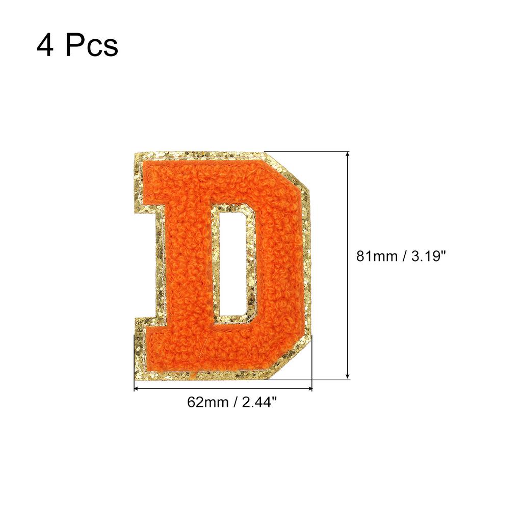 4pcs Chenille Letter Patches Iron on Letter Patches Embroidery Patch Iron on Sew on Jacket Embroidered Letter Patches Orange