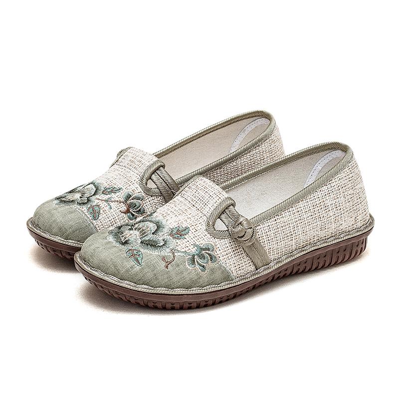 Этнический стиль Вышитые цветы Туфли Женские Летние Ретро Модные Круглые Лоферы Дышащие Плоские Туфли Zapatos Para Mujer Повседневные