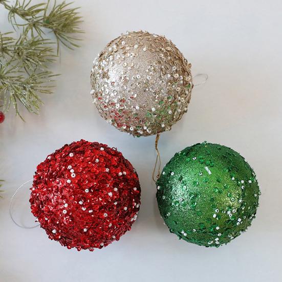 4 Pcs Christmas Ball Ornaments Glitter Sequin Shatterproof Foam Balls Decoration with Faux Pearl for Xmas Wedding Party Holiday Decor