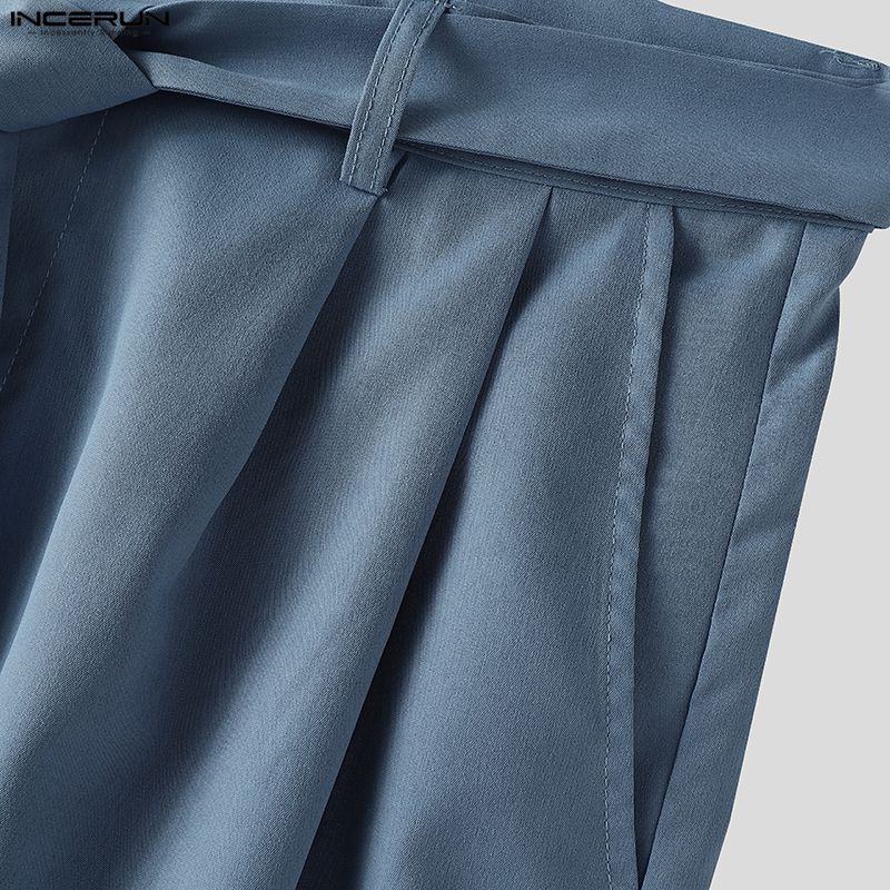 INCERUN Комплекты из двух предметов для мужчин с лацканами, с коротким рукавом, в полоску, рубашка, длинные брюки