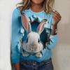 Tops For Women Cartoon Rabbit Print Round Neck Long Sleeve T-shirt Fall Casual Slim Pullover Women's Long Sleeve Top