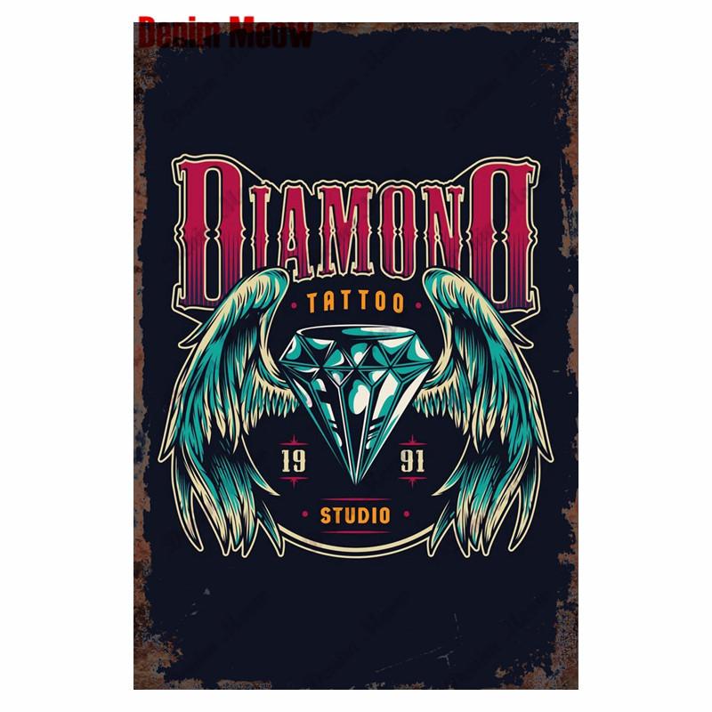 Студия винтажной татуировки, металлическая жестяная вывеска, красивая девушка, металлическая табличка, татуировка красивая девушка, ретро-декор стен, декор комнаты, WY36