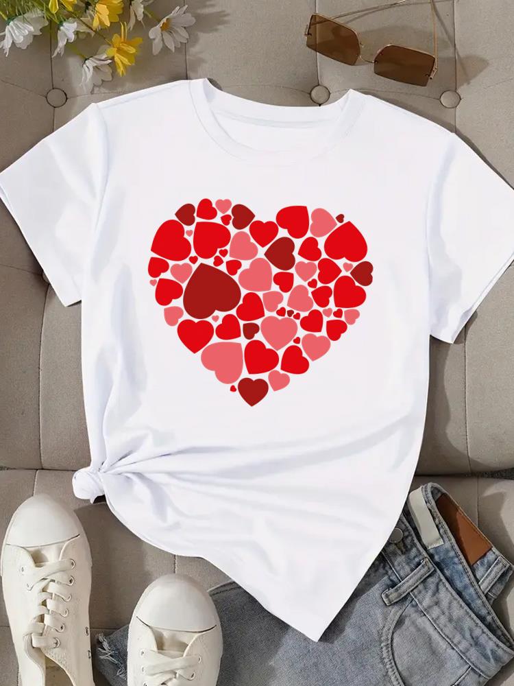 (Азиатский размер) любовь тренд милый 90-е Женский принт Футболка Топ Женская одежда Футболка Мода Женская Короткий рукав Графические футболки