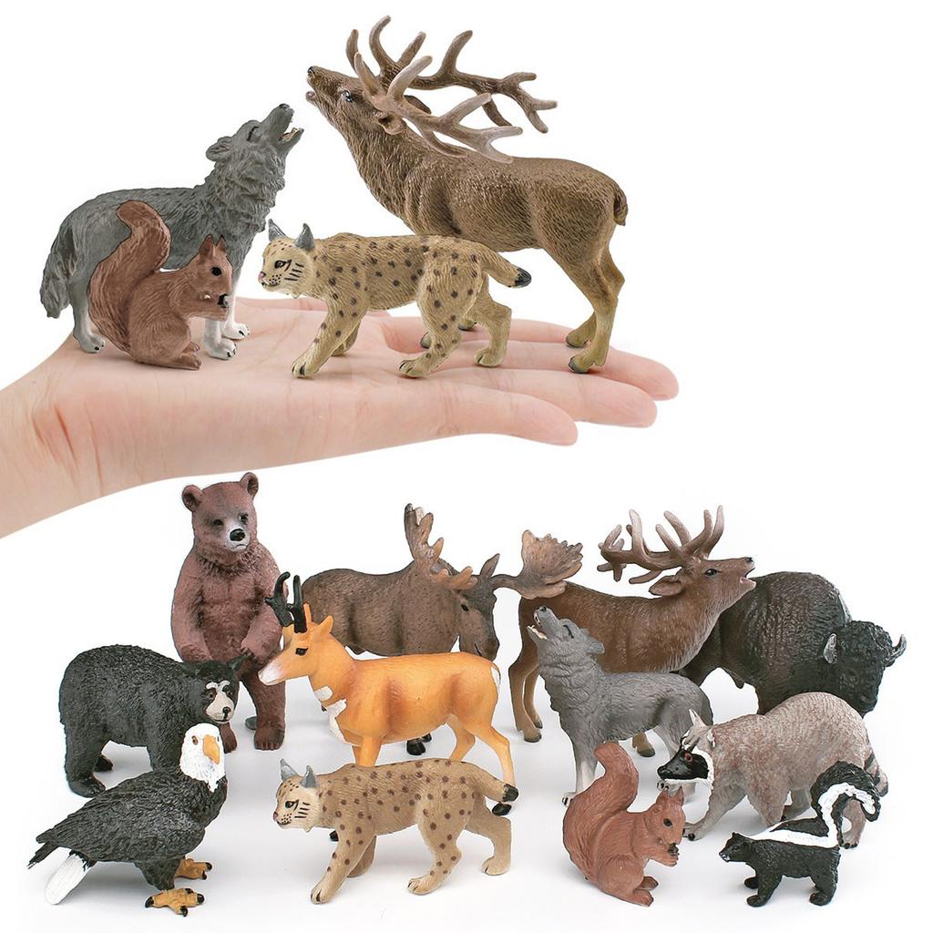 12 Pieces North American Animal Figurine Toys, Realistic Jungle Figurines, Wolf, Bear,Skunk Bobcat And More Cake Decorations, Birthday Gifts