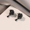 Очаровательные женские серьги с черными цветами и кубическим цирконием, свадебные серьги с каплями воды для женщин, роскошные винтажные серьги-гвоздики с маленькими камнями