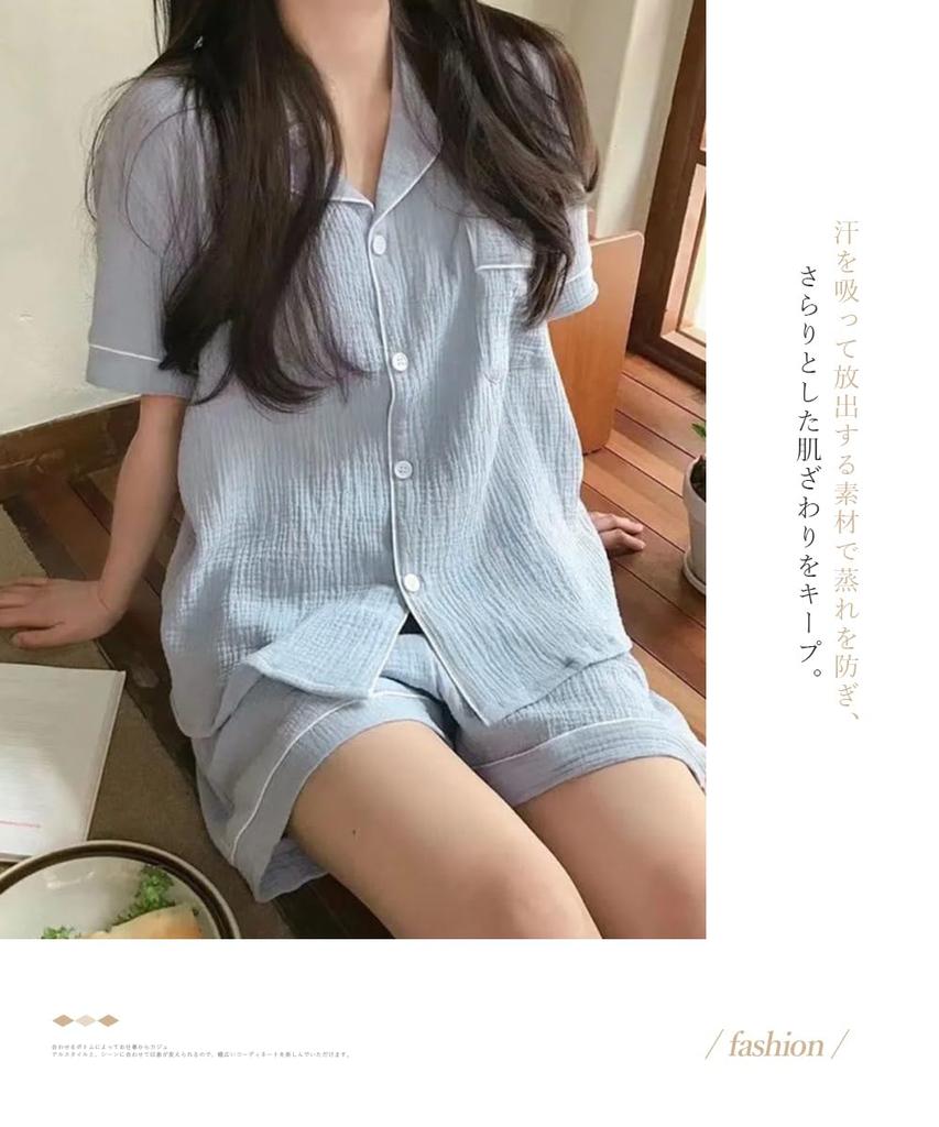 Детская пижама с коротким рукавом, топ и низ, утягивающая, большого размера [EnagmourCheripo] Женская пижама, хлопок, домашняя одежда, топ, шорты, комплект, набор, пуговицы,