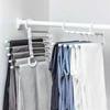 5 In 1 Magic Trouser Rack Hangers Stainless Steel Folding Pant Rack Tie Hanger Shelves Bedroom Closet Organizer Wardrobe Storage
