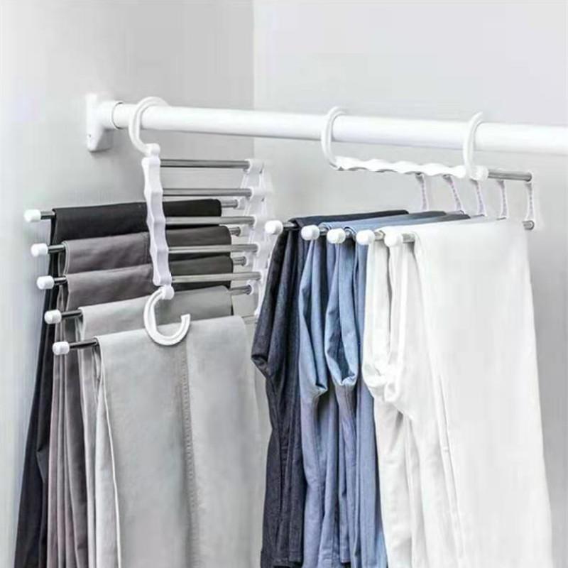 5 In 1 Magic Trouser Rack Hangers Stainless Steel Folding Pant Rack Tie Hanger Shelves Bedroom Closet Organizer Wardrobe Storage