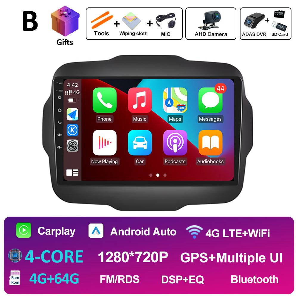 For Jeep Renegade 2016 2017 2018 - 2020 GPS Navigation Android Auto Wireless Carplay Bluetooth Smart System 2.5D Touch Screen 4G